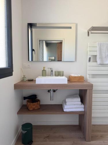 a bathroom with a sink and a mirror at Les clés d'à côté - maison d'hôtes de charme près de Rouen in Sotteville-lès-Rouen