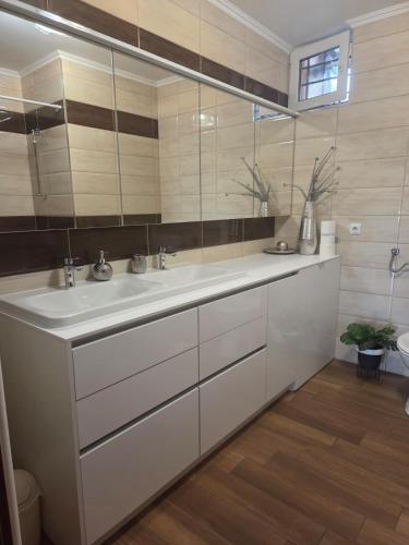 a bathroom with a white sink and a mirror at Residence Gordana 2 in Selce