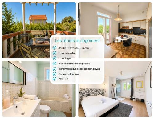 a collage of photos of a bathroom and a house at " Le Grand Biarritz " Jardin - Parking - WIFI in Toulouse