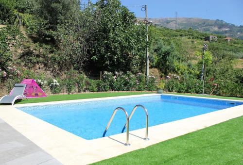 a swimming pool in the yard of a house at Peaceful villa in São Martinho de Mouros with private pool in Frende