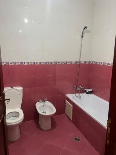 a bathroom with a toilet and a tub and a sink at Hrich house in Fnidek