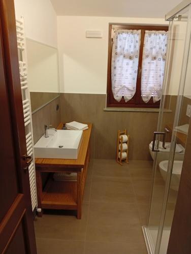 ein Badezimmer mit Waschbecken und Toilette in der Unterkunft Agriturismo I Grappoli in Serralunga d'Alba