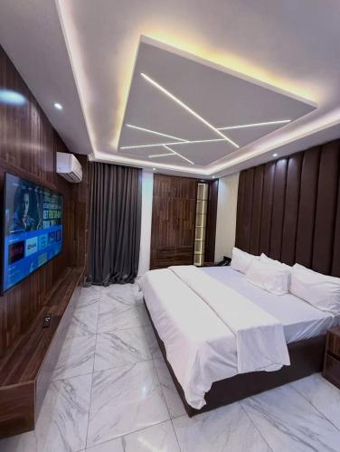 a bedroom with a large bed and a tv at De Lexury Homes in Otinshi