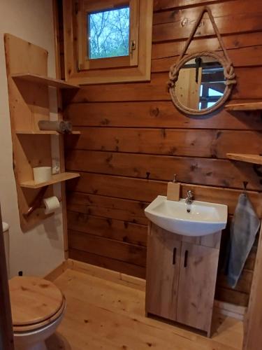 a bathroom with a sink and a toilet at Duna Kabin in Rácalmás