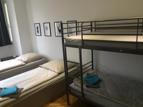 a room with two bunk beds in a dorm room at P63 City Rooms Nürnberg Center in Nürnberg
