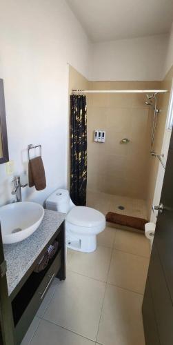 a bathroom with a sink and a toilet and a shower at Casa Misiones 1 in El Espino