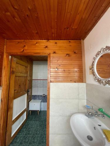 a bathroom with a sink and a mirror at Apartman Metovic in Bar