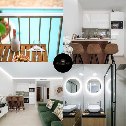 a collage of photos of a kitchen and a living room at LAMAZONICO - Proche Centre - Terrasse Clim Plage in Menton