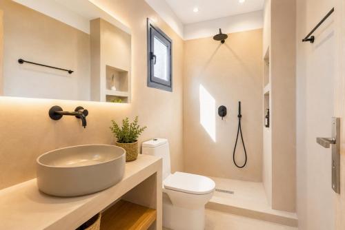 a bathroom with a sink and a toilet at Villa Canova in Mesovoúnia