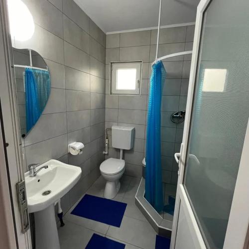 a bathroom with a sink and a toilet and a shower at Casa Inna Inna Corbu in Corbu