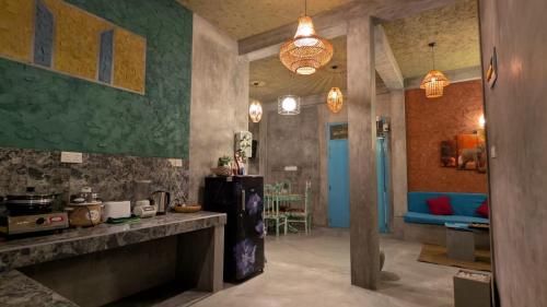 a kitchen with a counter in a room at Soul Villas in Tangalle