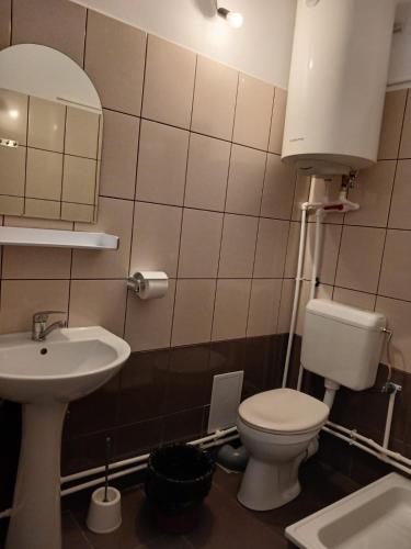 a bathroom with a toilet and a sink at Gutza Family in Cumpăna