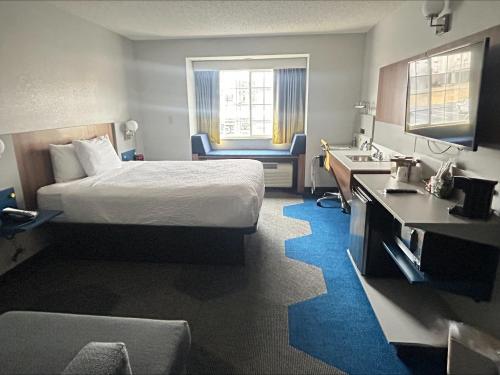 a hotel room with a bed and a sink at Microtel Inn & Suites Mansfield PA in Mansfield