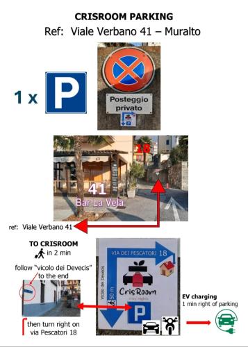 ein Screenshot der verschiedenen Logos für unterschiedliche Parkschilder in der Unterkunft CrisRoom in Muralto