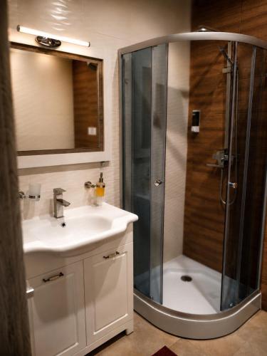 a bathroom with a shower and a sink at Old Town in Izmail
