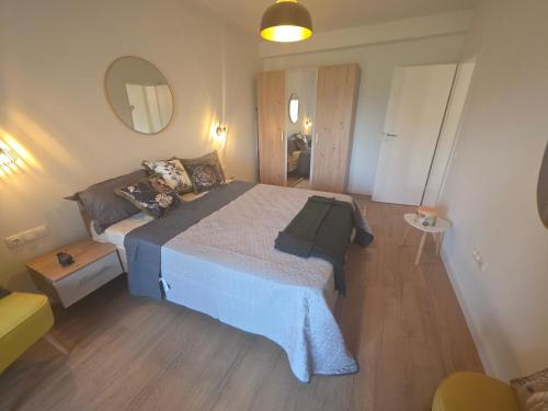 a bedroom with a large bed and a mirror at Sunny Premium in Cristian