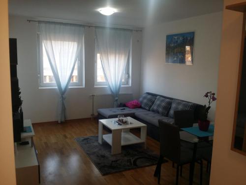 - un salon avec un canapé et une table dans l'établissement Apartment Jelena, à Zrenjanin