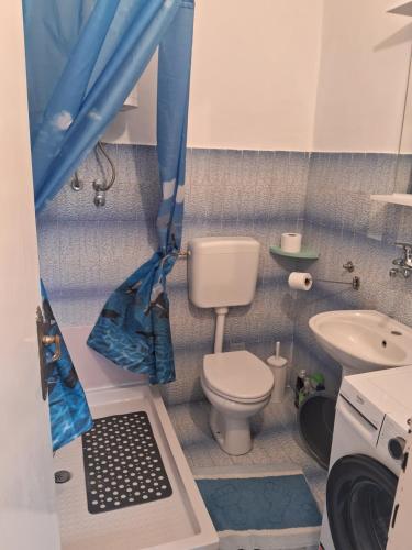 a small bathroom with a toilet and a sink at Bosiljak in Zelenika