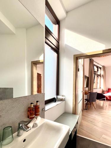 a bathroom with a sink and a mirror at Hotel Villa Vie Cochem in Cochem