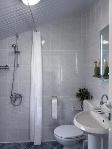 a bathroom with a toilet and a sink at Casa Di Pafcho - Balchik Villa Retreat in Balchik