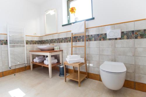 a bathroom with a toilet and a sink at Casa Krasna Gourmet Boutique Hotel in Lokev