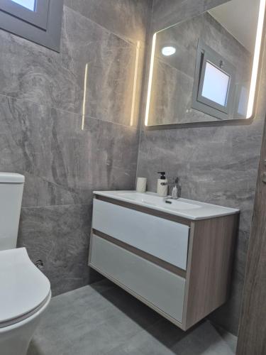 a bathroom with a sink and a toilet at AK Appartment in Kato Pyrgos