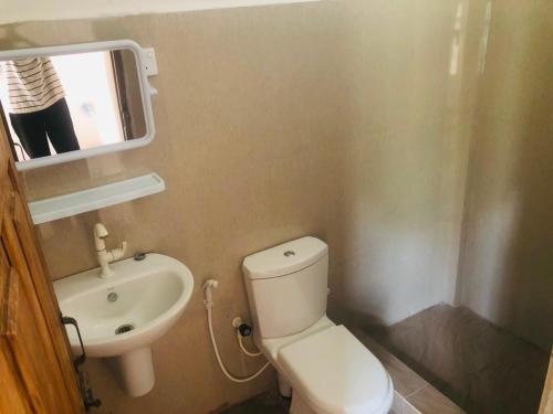 a small bathroom with a toilet and a sink at Sanku guest house in Jaffna