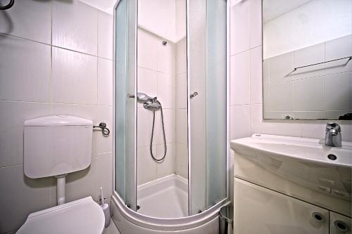 a bathroom with a shower and a toilet and a sink at Villa Valentina with pool and close to beach in Selca