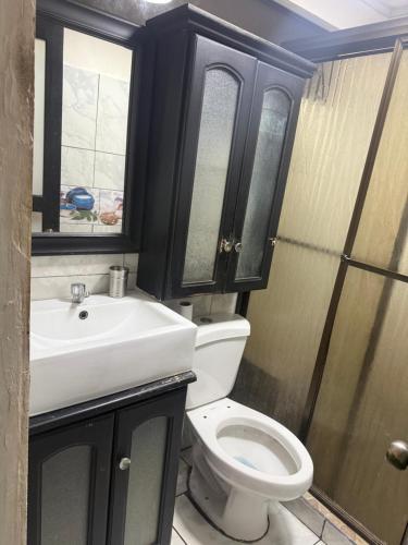 a bathroom with a toilet and a sink and a shower at La comodidad a su alcance in La Cuesta