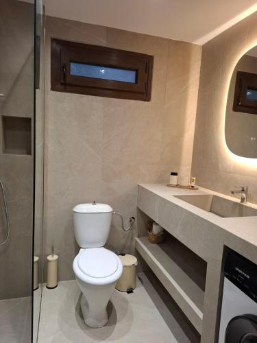 a bathroom with a toilet and a sink at aganta apartments in Olympiada