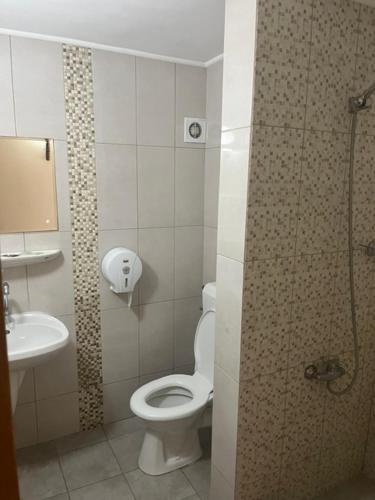 a bathroom with a toilet and a sink at Tranzit in Mihai Viteazu