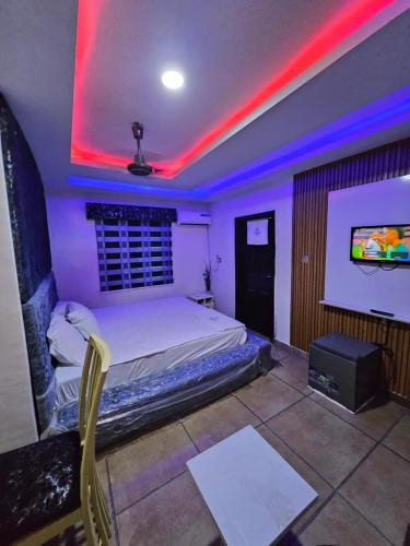 a bedroom with a bed and a tv in a room at The Maison Lodge in Ijegun