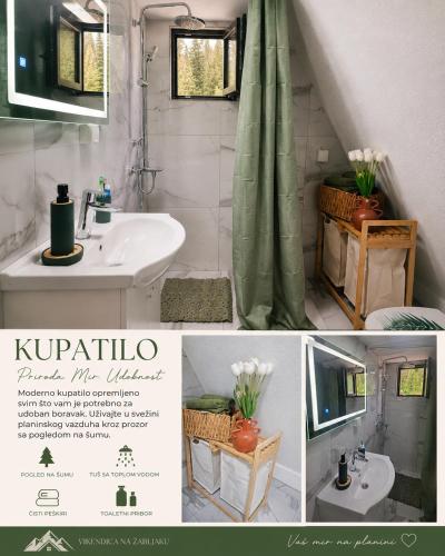 a collage of a bathroom with a sink and a shower at Vikendica AS22 in Žabljak