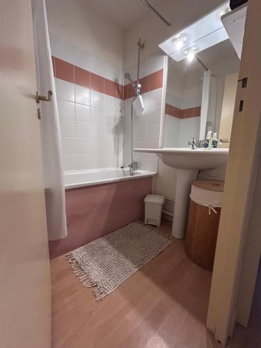 a bathroom with a tub and a sink at Grand appartement hyper centre haut standing in La Bourboule