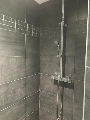 a shower with a shower head in a bathroom at Apartment 65 m2 SE Rez de Jardin 2 chambres in Varetz