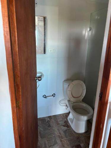a small bathroom with a toilet in a room at Villa Magdalena y Puerto Perales in La Piedad