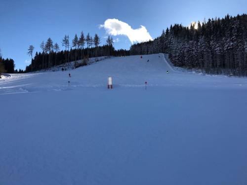 a snow covered hill with people skiing on it at Appartements Almnest in Schladming