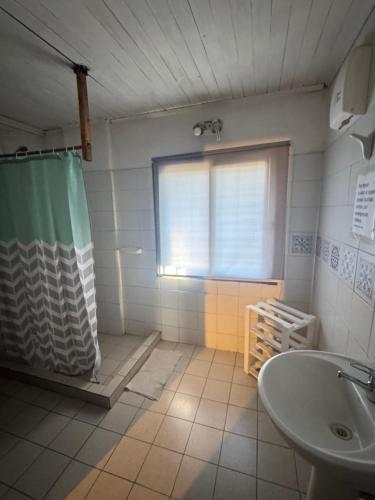 a bathroom with a shower and a sink at Bolson deptos in El Bolsón