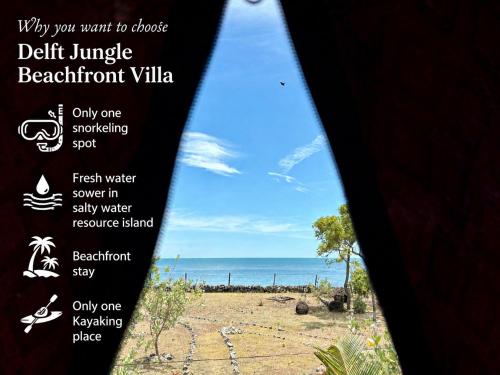a poster for a beach with a view of the ocean at Delft Jungle Beachfront Villa in Delft East