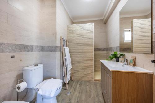 a bathroom with a toilet and a sink at Apartment Julio Pomar, swimming pool in Sagres