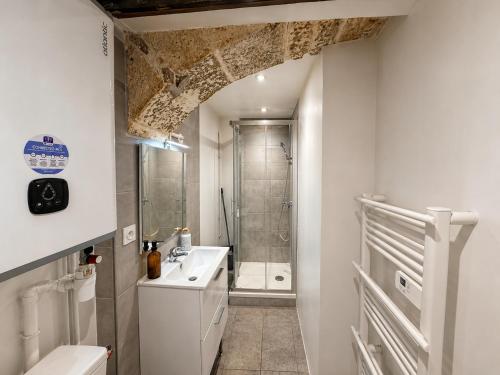 a bathroom with a shower and a toilet and a sink at L'Adresse Mâconnaise Central - 2pers - Calme in Mâcon