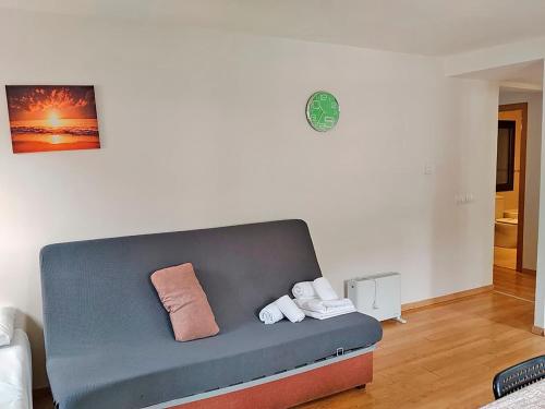 a blue couch sitting in a living room at Apartamentos Pantebre 3000 in Pas de la Casa