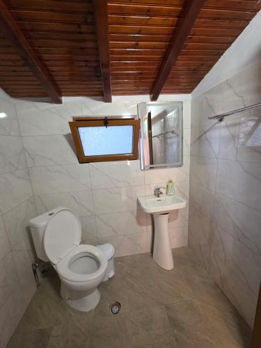 a bathroom with a toilet and a sink at Zoi's sea view in Himare