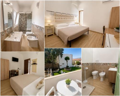 a collage of pictures of a hotel room at BeB con piscina Villa del Borgo in Badesi