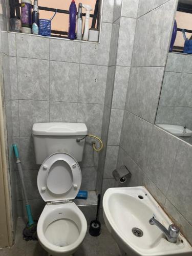 a small bathroom with a toilet and a sink at Edwin homes in Nairobi