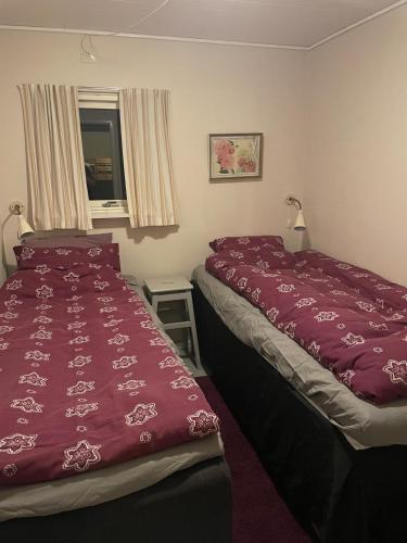 a bedroom with two beds and a window at Rosebo in Tranås