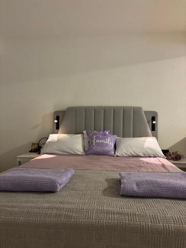 a large bed with two pillows on top of it at Viola Studio Apartman in Bar