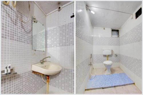 two pictures of a bathroom with a sink and a toilet at 6 CR Hotel Lucky Star CENTRAL BUS STOP in Aurangabad