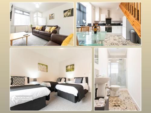 a collage of four pictures of a room at Modern 2-Bedroom Home in Bolton Spacious & Comfortable in Bolton