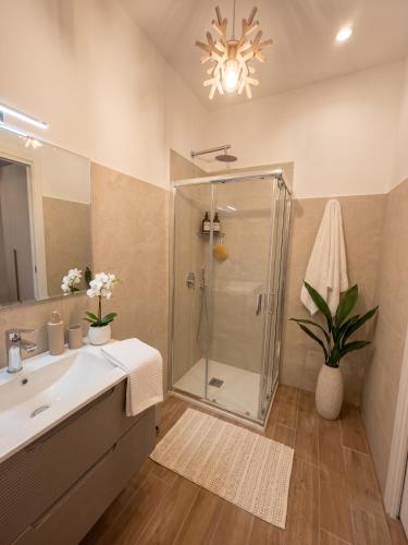 a bathroom with a shower and a sink and a mirror at Yes I Know My Room - La Rua in Castel di Sangro
